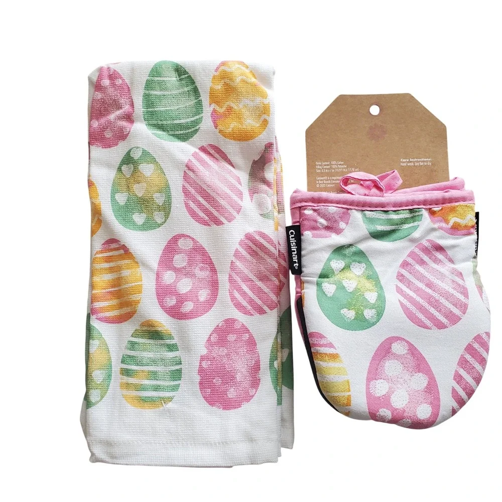 Cuisinart Easter Egg Kitchen Towels and‎ Mini Oven Mitts Set 4pc Pink Green